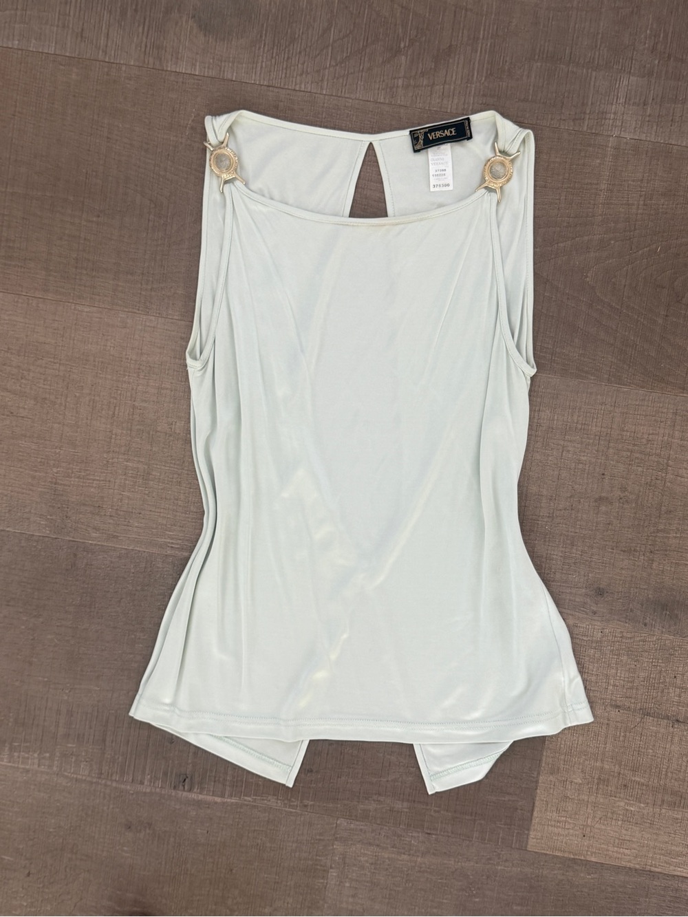 Versace Cream Sleeveless Tank with Gold Ring Details